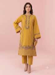 Sajjal-✦-Premium Unstitched Dhanak Embroidered 2pc Suit - Mustard