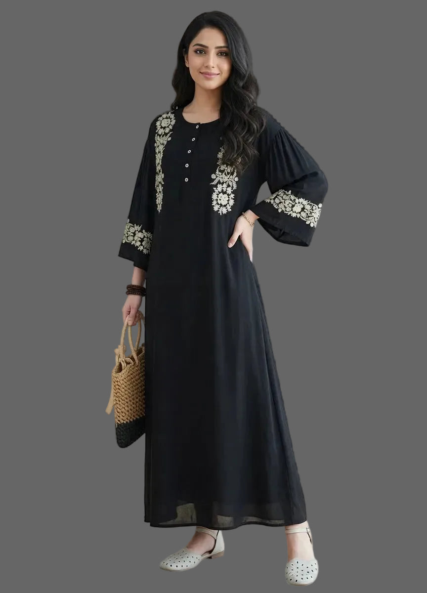 KAFTAN-Plain KARANDI Embroidered 2pc Kaftan Dress