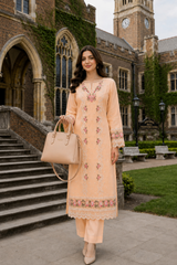 Elara – Women's Premium Embroidered Lawn 2-Piece Suit – light peach| Unstitched