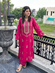 Afsheen - Women's Premium Embroidered Lawn 2-Piece Suit – Shoking Pink | Unstitched