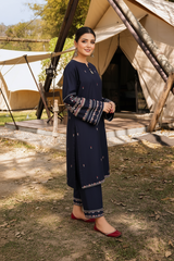 Afreen-Women's Premium Embroidered Lawn 2-Piece Suit – Navy Blue | Unstitched