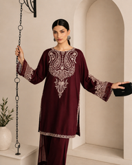 Maria B-Women's Premium Embroidered Lawn 2-Piece Suit – Maroon | Unstitched