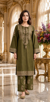 Olive Noor-✦-Premium Unstitched Dhanak Embroidered 2pc Suit