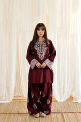 Gul Bareen-✦-Premium Unstitched Dhanak Embroidered 2pc Suit-Maroon