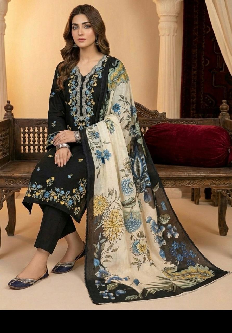 Mushk-Unstiched Lawn 3pc Embroidered