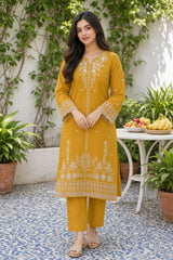 Aaita-✦-Premium Unstitched Dhanak Embroidered 2pc Suit - Mustard