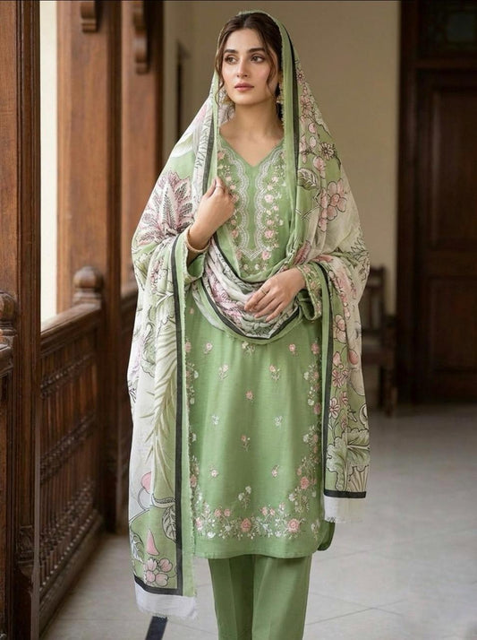 Mushk-Unstiched Lawn 3pc Embroidered