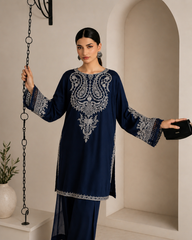 Maria B-Women's Premium Embroidered Lawn 2-Piece Suit – Navy Blue | Unstitched