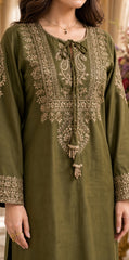 Olive Noor-✦-Premium Unstitched Dhanak Embroidered 2pc Suit