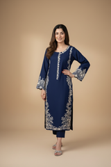 Inaya-Women's Premium Embroidered Lawn 2-Piece Suit – Navy Blue | Unstitched