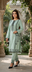 Itar Noir- Women's Premium Embroidered Lawn 2-Piece Suit – Light Ferozi | Unstitched