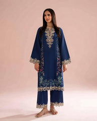 Nisha-Women's Premium Embroidered Lawn 2-Piece Suit – Navy Blue | Unstitched