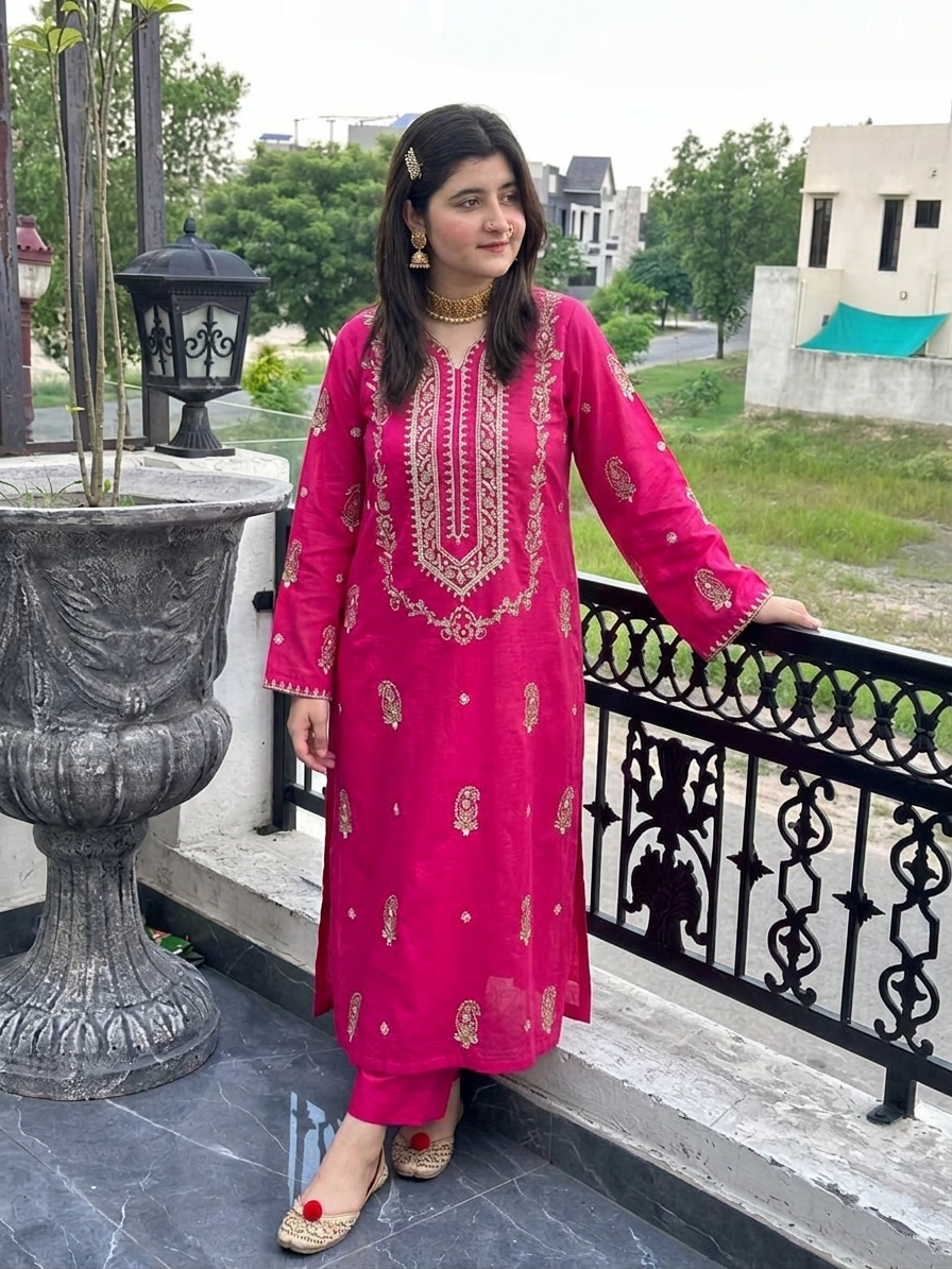 Afsheen - Women's Premium Embroidered Lawn 2-Piece Suit – Shoking Pink | Unstitched
