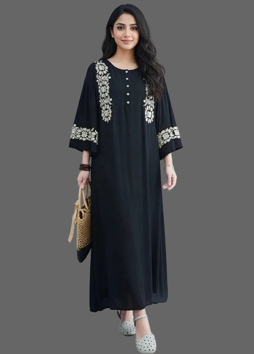 KAFTAN-Plain KARANDI Embroidered 2pc Kaftan Dress