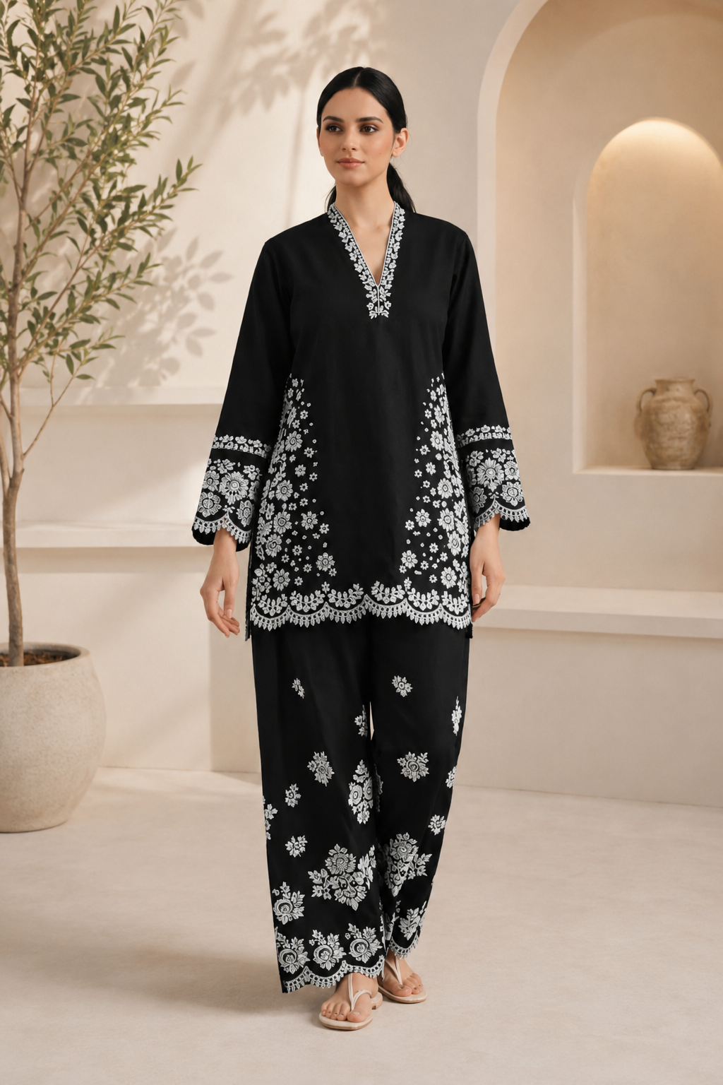 Zimal-Women's Premium Embroidered Lawn 2-Piece Suit – Black | Unstitched