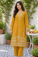 Aaita-✦-Premium Unstitched Dhanak Embroidered 2pc Suit - Mustard