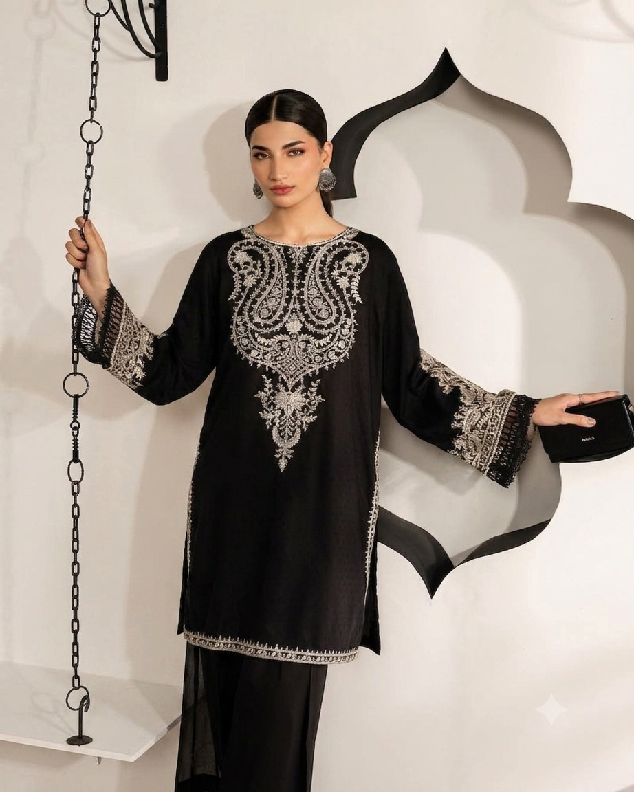 Maria B-Women's Premium Embroidered Lawn 2-Piece Suit – Black | Unstitched