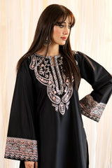 Gul Bareen-✦-Premium Unstitched Dhanak Embroidered 2pc Suit-Black