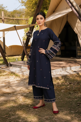 Afreen-Women's Premium Embroidered Lawn 2-Piece Suit – Navy Blue | Unstitched