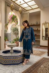 Mahnoor - Unstiched Embroidered 2PC Lawn-zinc blue