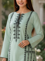 Itar Noir- Women's Premium Embroidered Lawn 2-Piece Suit – Light Ferozi | Unstitched