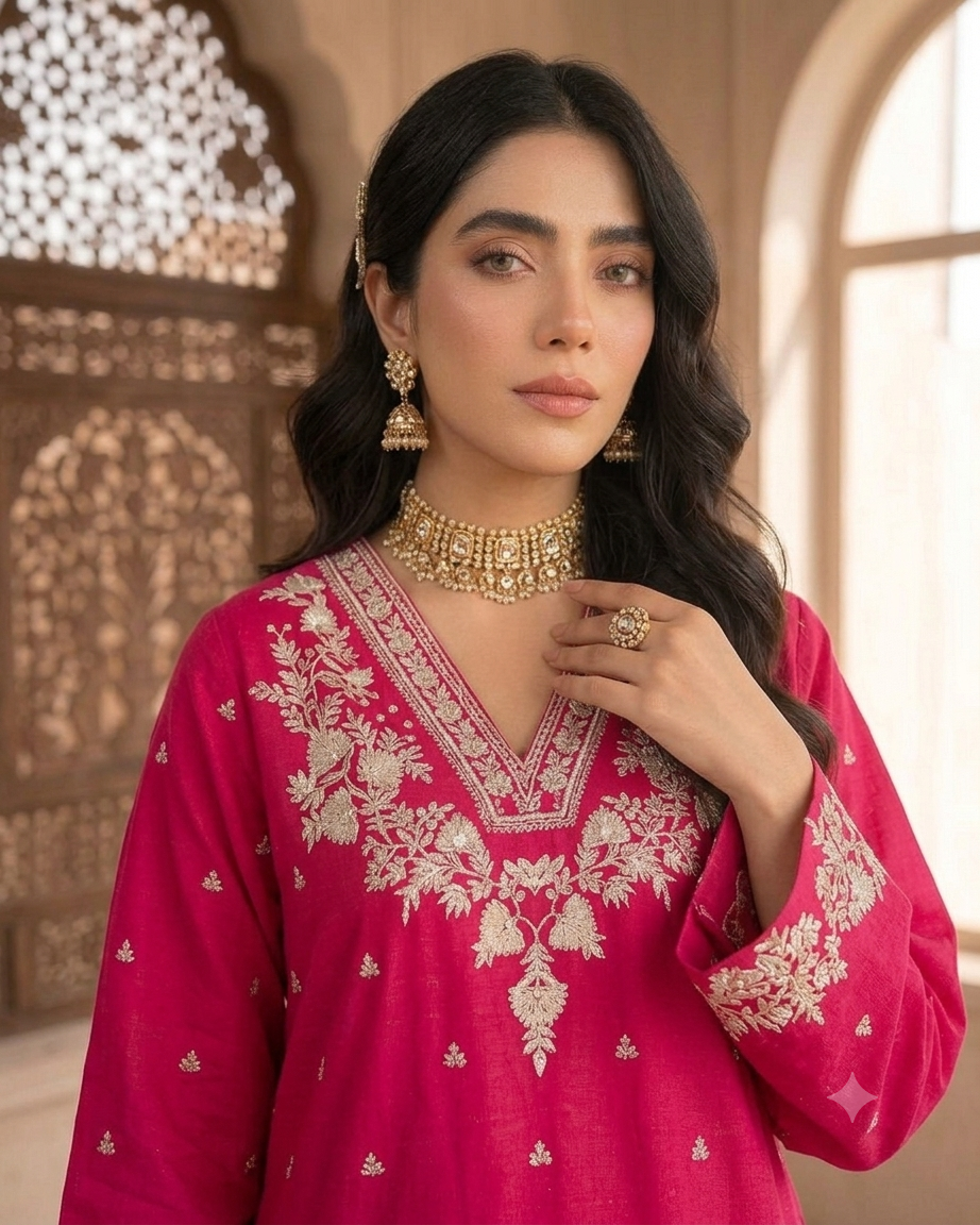 Rasam - Women's Premium Embroidered Lawn 2-Piece Suit – Shoking Pink | Unstitched