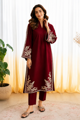 Husn-E-Jahan-Women's Premium Embroidered Lawn 2-Piece Suit – Maroon | Unstitched