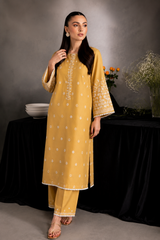 Nazar – Women's Premium Embroidered Lawn 2-Piece Suit – Mustard | Unstitched